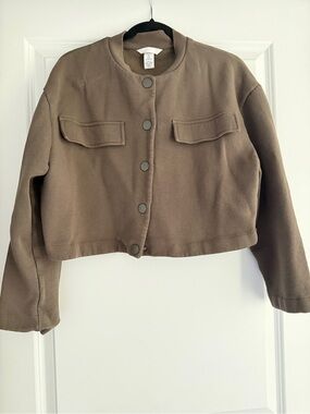 H&M Cropped Jacket in Olive Green